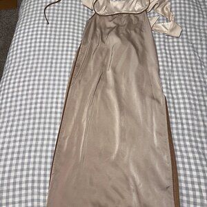 Promesa Gold & Beige Halter Tie Maxi Dress Medium